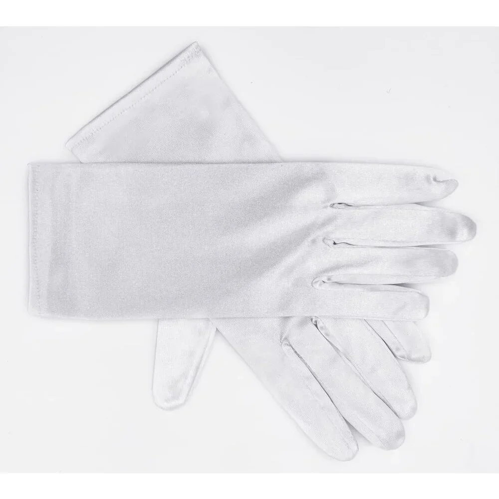 Women's White Short Satin Gloves Stretchy Fabric Formal Wedding Party Tea Prom